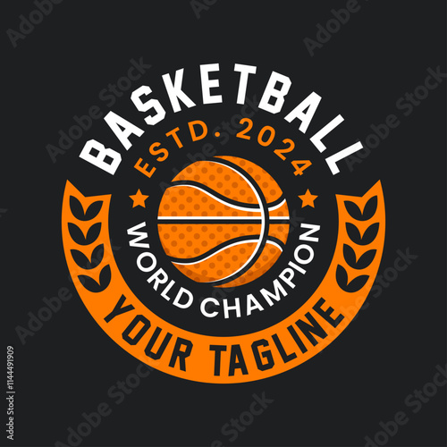 Basketball vintage logo vector isolated. Basketball logo with shield background vector design