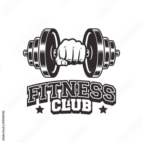 Fitness Gym logo design template isolated. Vintage monochrome sport and fitness logo vector