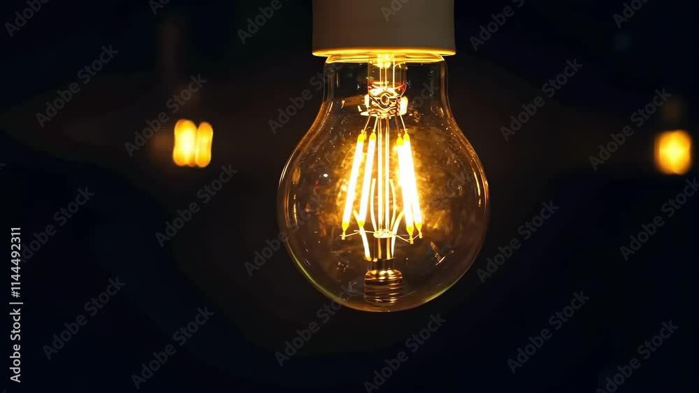 Glowing light bulb transitions from darkness to brightness capturing warm luminosity Glowing light bulb transitions from darkness to brightness capturing warm luminosity