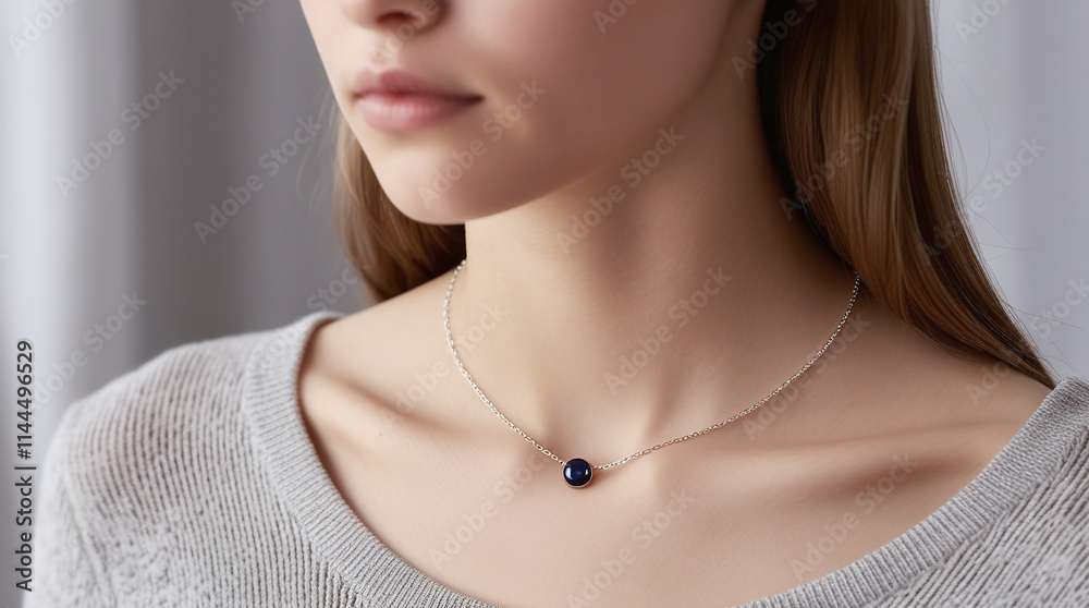 Silver Chain Necklace with Deep Blue Gemstone Silver Chain Necklace with Deep Blue Gemstone