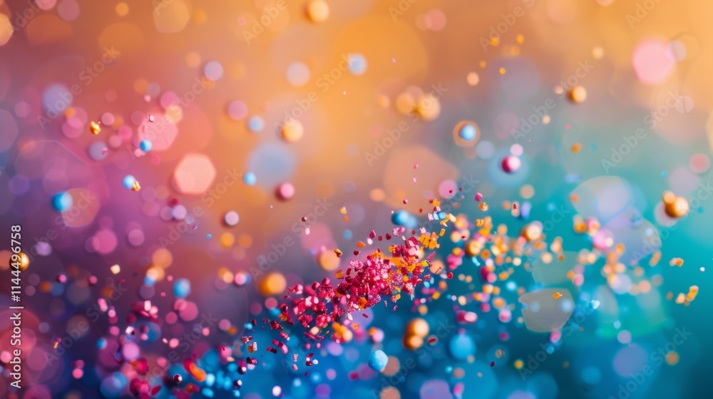 Colorful glitter particles with bokeh light effects in the background Colorful glitter particles with bokeh light effects in the background