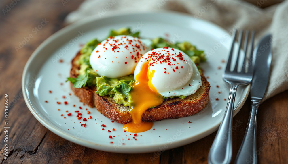 Avocado Toast with Poached Eggs and Chili Flakes Avocado Toast with Poached Eggs and Chili Flakes