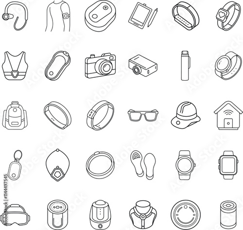 Wearable Technology Icons Smartwatches, Fitness Trackers, and Gadgets