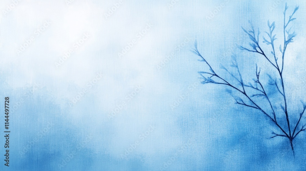 Obraz premium minimal winter background with tree branch toned with blue and white. ai generated