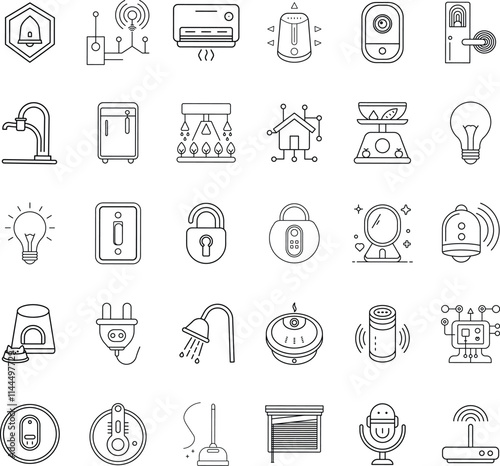 Smart Home Technology Icons Automation, Security, and Convenience Devices photo