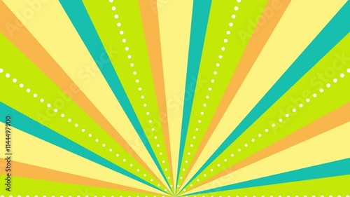 Loop video of rotating 4-color half sunburst and dot lines (vitamin color)