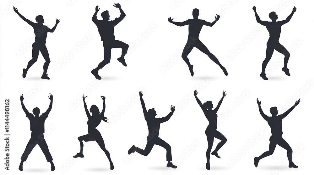 A vector silhouette set of people in black designs