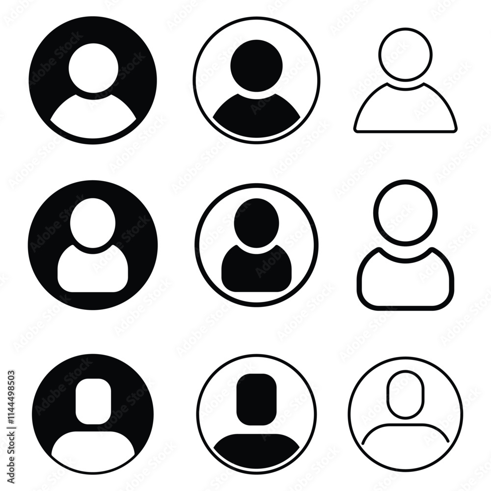 User profile icon set. Profile, people silhouette, person, avatar, sign up button vector collection. User profile icon set. Profile, people silhouette, person, avatar, sign up button vector collection.