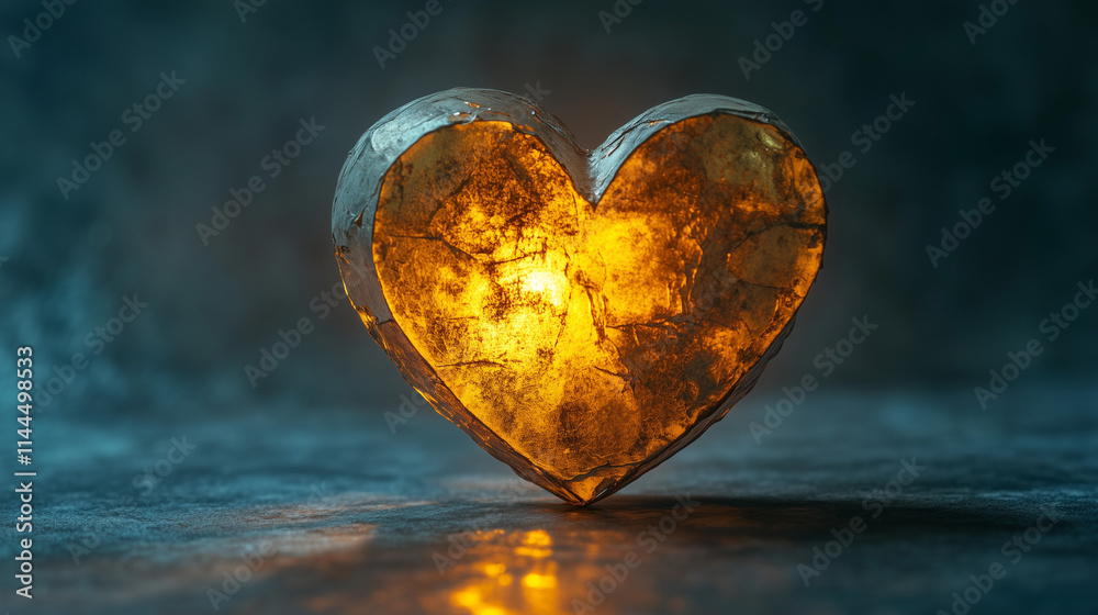 Obraz premium Serca w zbliżeniu, gdzie jasne złote światło oddaje czułość, a ciemność po przeciwnej stronie podkreśla ciężar żalu i wątpliwości.