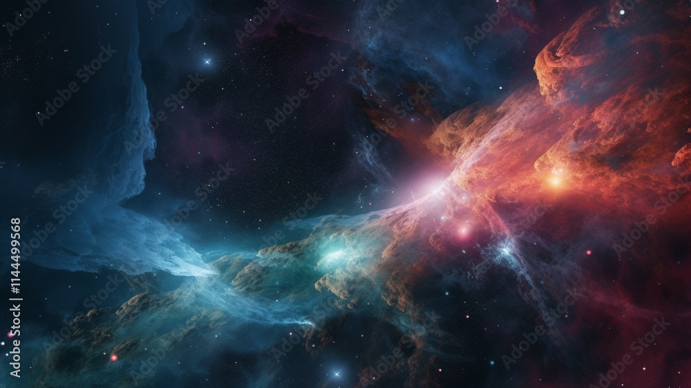 Cosmic Dance of Nebulae: A breathtaking vista of celestial wonders, showcasing vibrant nebulae in hues of teal, crimson, and amber, set against a backdrop of twinkling stars. Cosmic Dance of Nebulae: A breathtaking vista of celestial wonders, showcasing vibrant nebulae in hues of teal, crimson, and amber, set against a backdrop of twinkling stars.