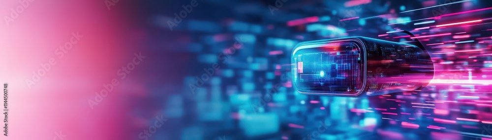 Obraz premium A creative digital workspace, with teams solving problems using augmented reality and vibrant holographic data tools in a metaverse world