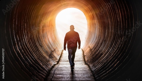 A person stepping from a dark tunnel into bright light, representing personal growth, healing, and new beginnings