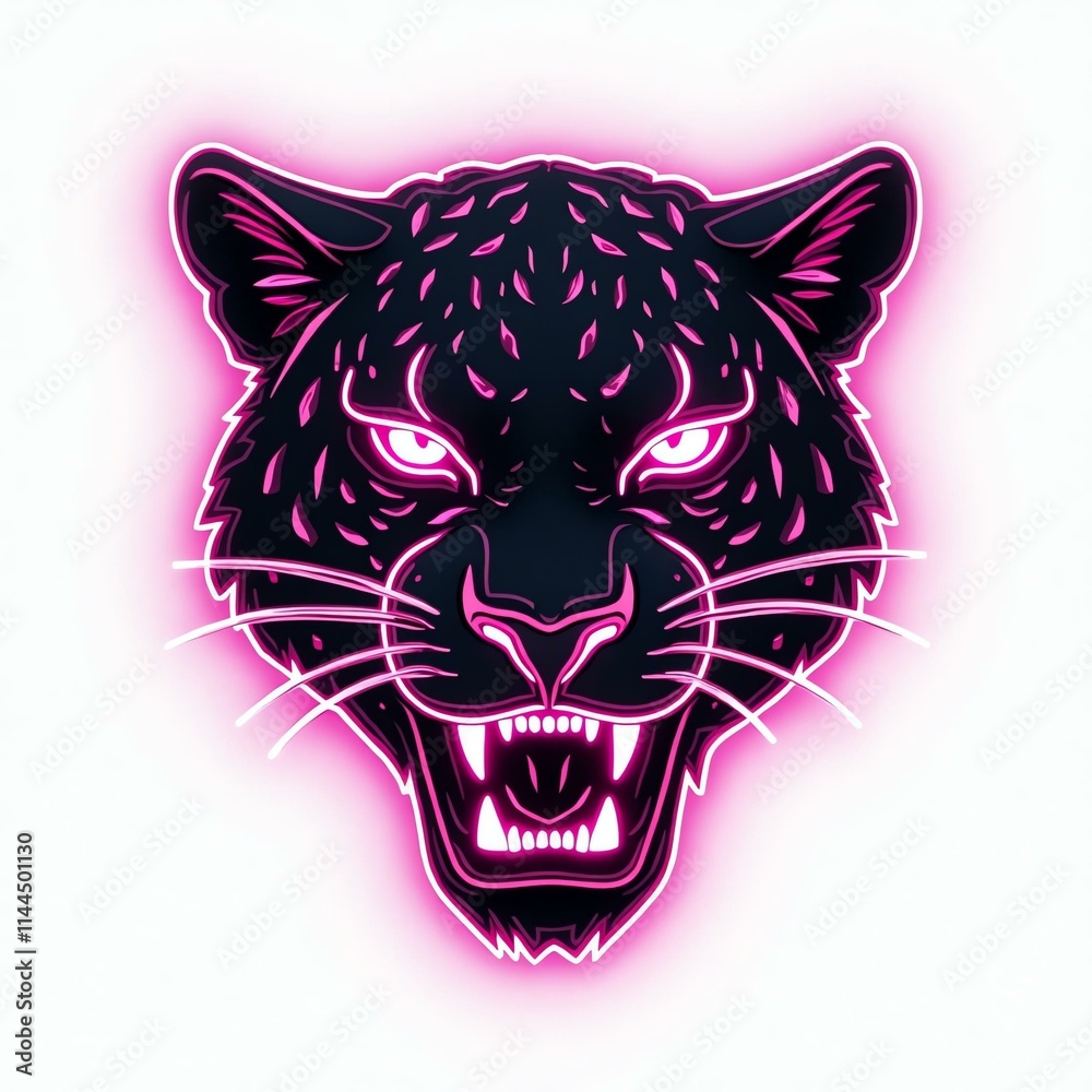 Fototapeta premium A stunning jaguar head icon in neon line background