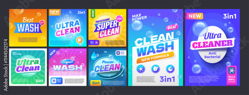 Modern cleaning and washing label set