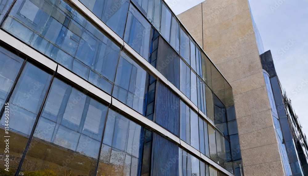 Modern Architecture Building with Glass Facade and Geometric Design in an Urban Setting Modern Architecture Building with Glass Facade and Geometric Design in an Urban Setting