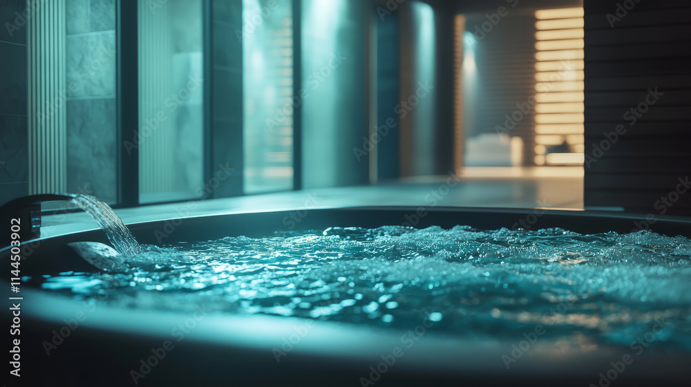 Obraz premium Luxurious jacuzzi with soothing water at night in spa setting