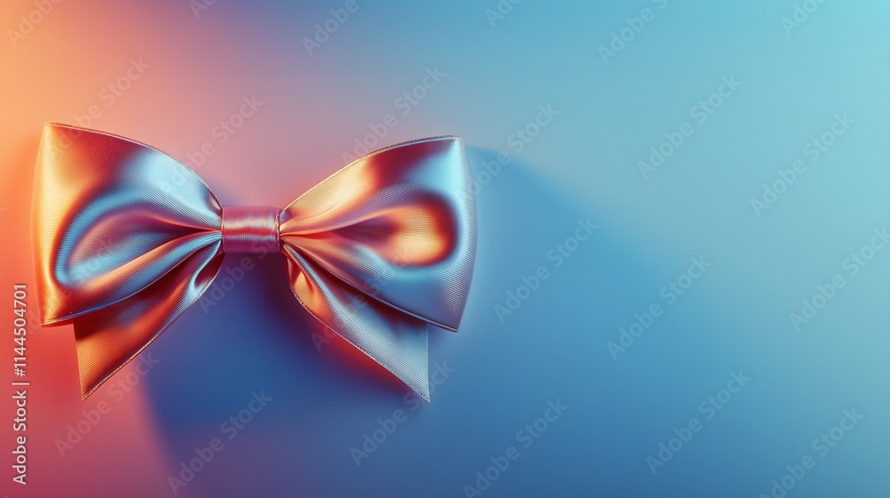 Iridescent bow on a pastel ombre background. Valentine, soft concept.