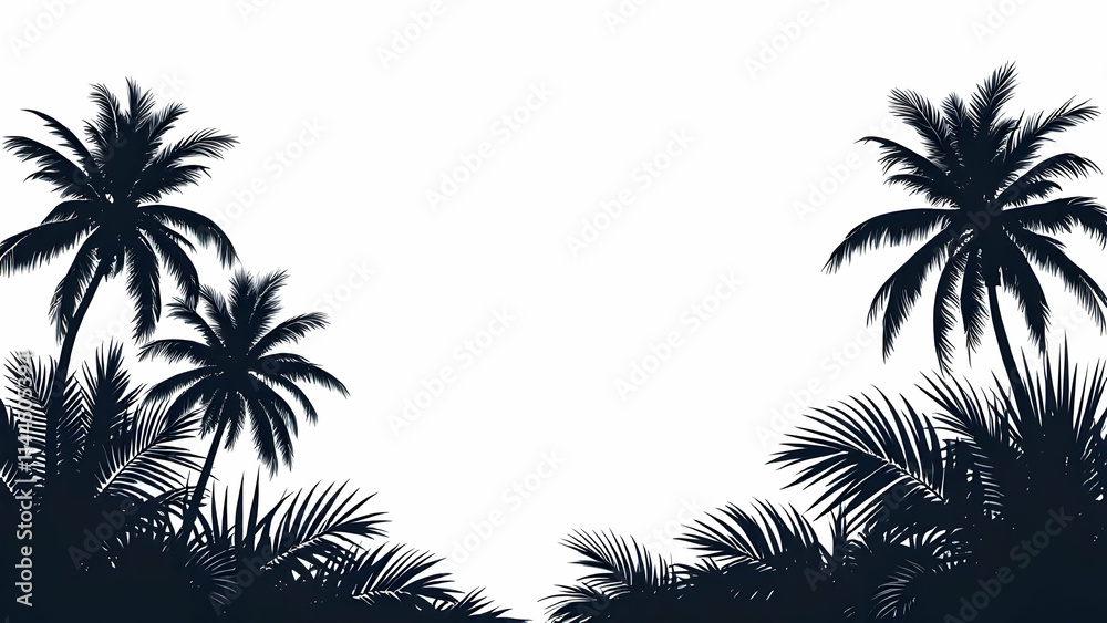 Fototapeta premium Coconut tree silhouette border