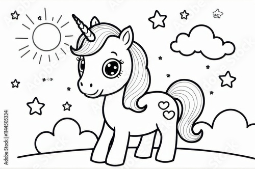 Cute Cartoon Unicorn Coloring Sheet photo