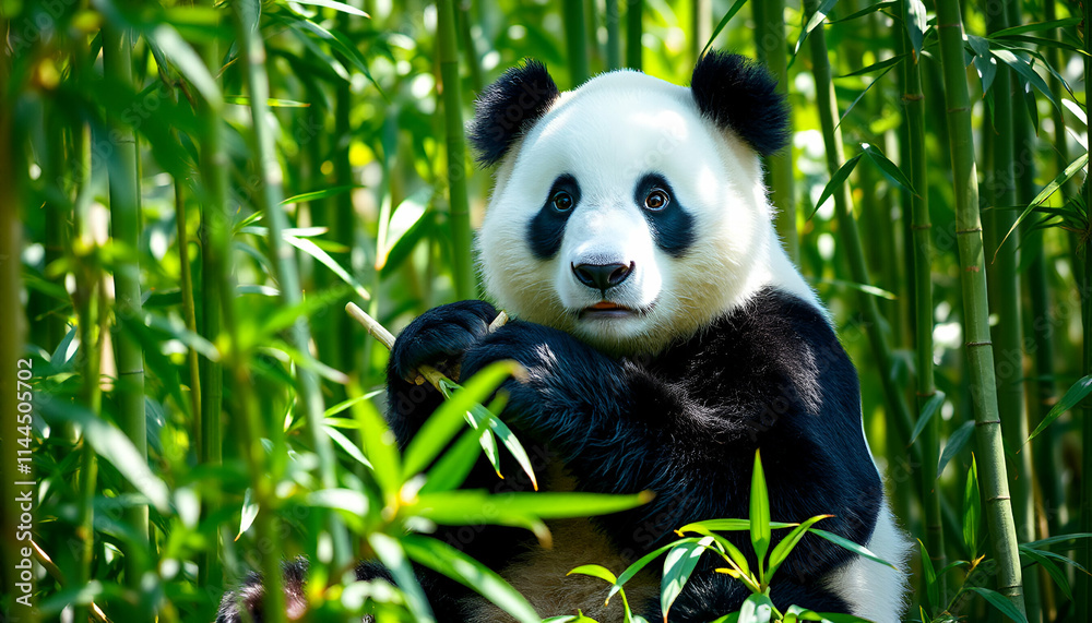 Fototapeta premium giant panda eating bamboo