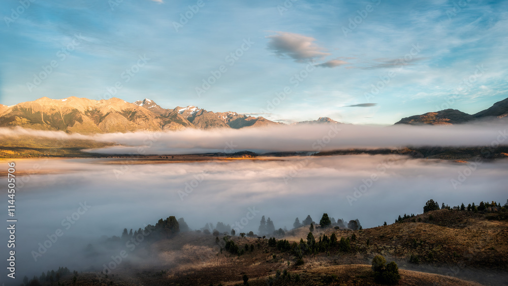 Sunrise and Morning Mist in Esquel Argentina