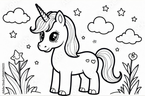 Cute Cartoon Unicorn Coloring Sheet photo