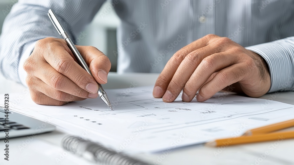 Architect Reviewing Blueprint Close Up Hands Drawing Plans Architect Reviewing Blueprint Close Up Hands Drawing Plans