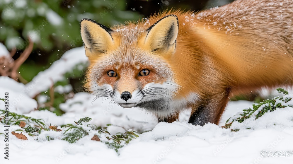 Fox in snow, blending with winter landscape. Fox in snow, blending with winter landscape.