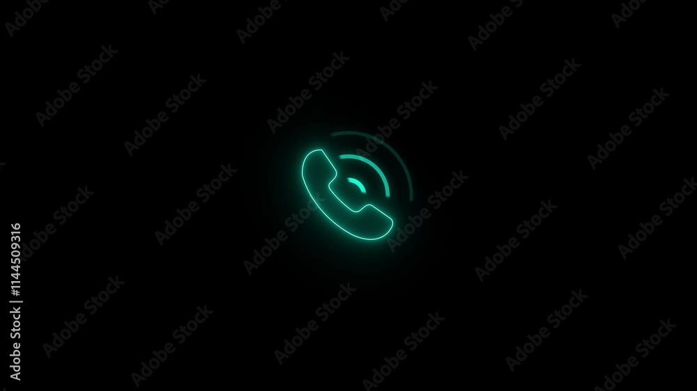 glowing neon cyan color phone call icon. call icon isolated on black background. glowing neon cyan color phone call icon. call icon isolated on black background.