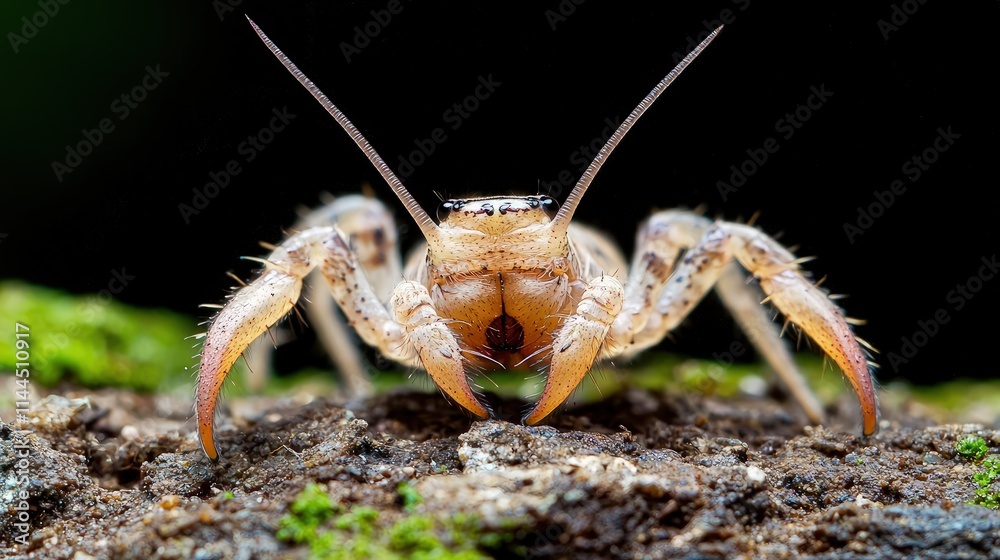 Close-up of a tailless whip scorpion on dark ground. Close-up of a tailless whip scorpion on dark ground.