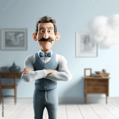 Charming Cartoon Character in Formal Attire with a Classic Background