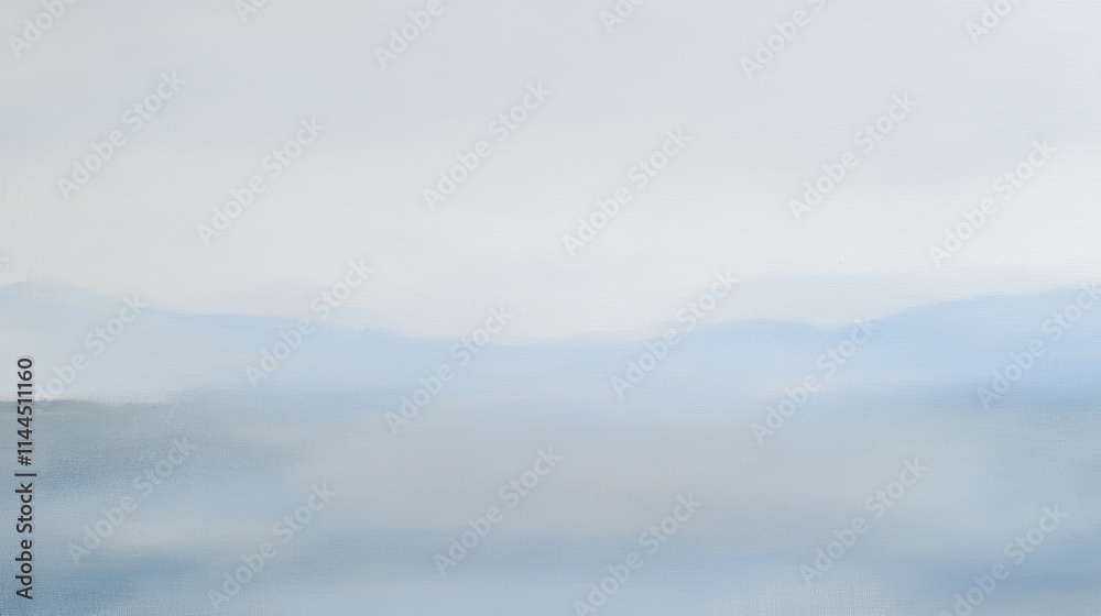 Fototapeta premium Soft gradients of pale gray, sky blue, and white blend seamlessly to depict serene morning fog gently rolling over tranquil hills, evoking a sense of calm and stillness in nature.