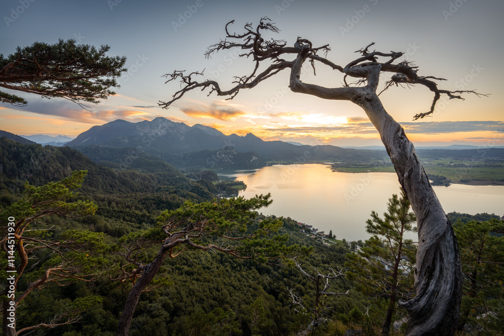 Sunset over Mountain Lakes with Hut