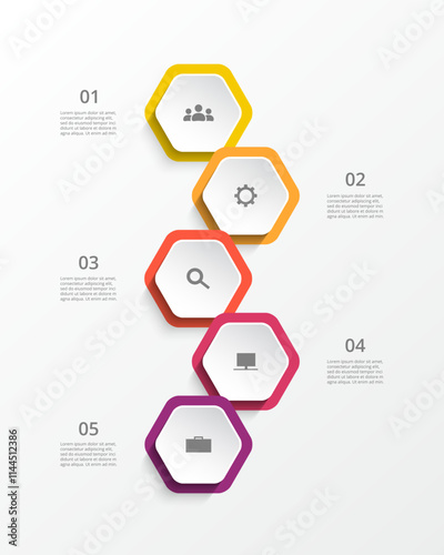Step by step vertical infographic template with 5 steps, options, parts or processes.