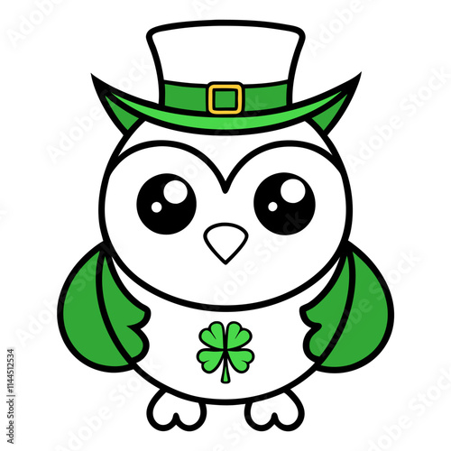 line art owl vector art. st patricks day owl wearing hat . green owl with hat vector art. photo