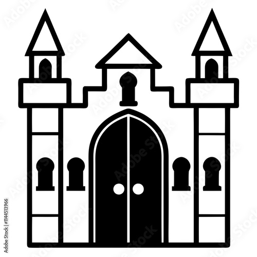 A castle door knockers silhouette,line art vector icon illustration,door,castle,house on white background.