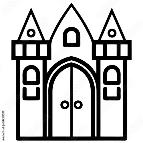 A castle door knockers silhouette,line art vector icon illustration,door,castle,house on white background.