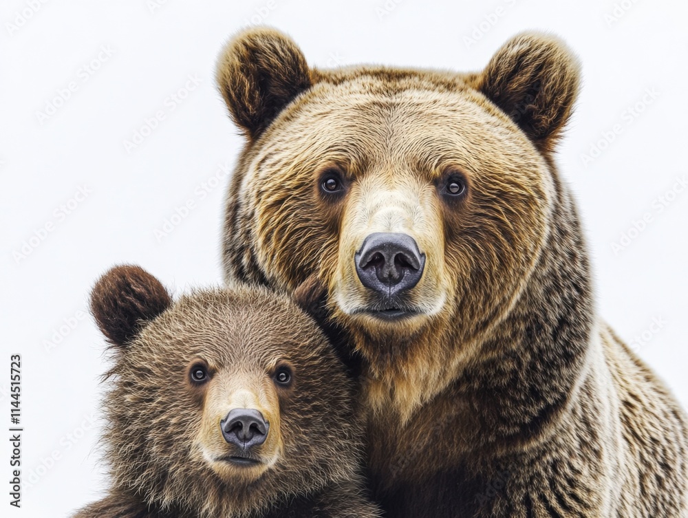two brown bears looking at the camera on a white background two brown bears looking at the camera on a white background