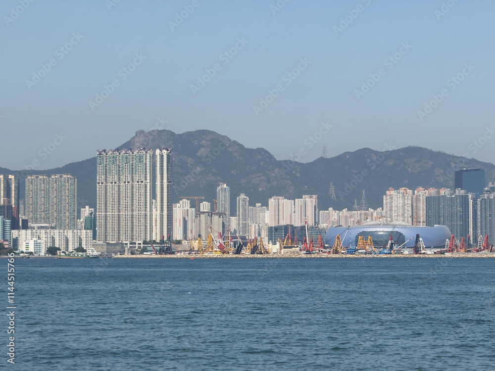 Naklejka premium 海から見た香港の風景