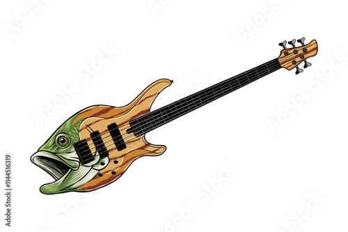 colored illustration of a black snapper in the shape of a guitar