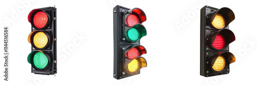 Set of A classic traffic signal with glowing red on transparent png background