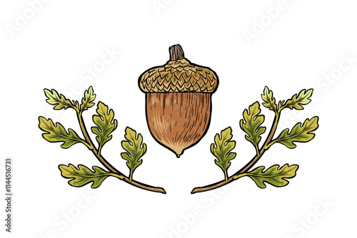 illustration of oak seeds and leaf twigs