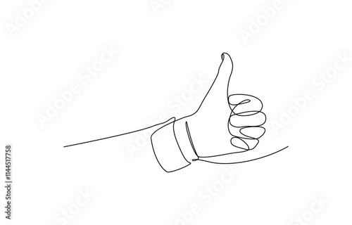 One continuous line drawing of like hand showing thumb up, Continuous line drawing of like icon. Thumb up in one line drawing. Vector illustration single line vector illustration.