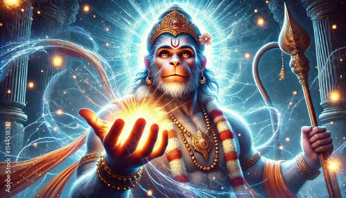 Realstic Hanuman Ji Creating a Shield of Energy,  Hanuman ji Realstic wallpaper Generative AI