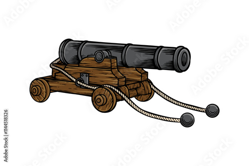 Colored illustration of cannon in vintage style