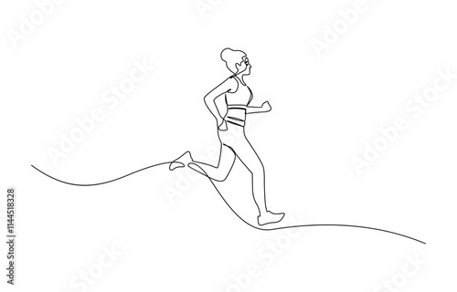 Girl sprinter one line art. Continuous line drawing sports, fitness, physical education, athletics, run, Individual sports, training concept. Modern continuous line draw design for running.