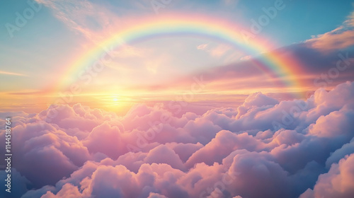A Magical Scene of a Pastel Rainbow and Sunset-Infused Skies
