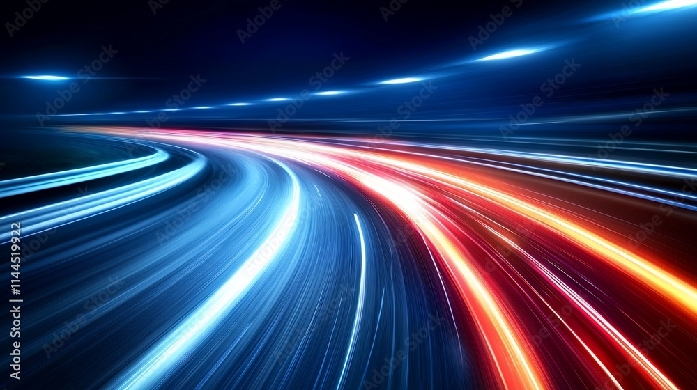 Abstract light trails of speeding cars at night on a curved road. Abstract light trails of speeding cars at night on a curved road.