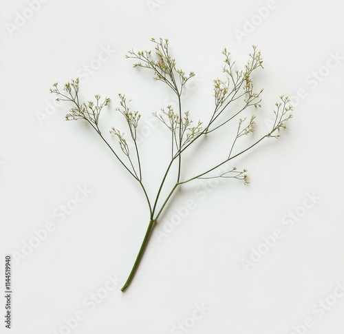 Fresh dill weed arranged on a clean white surface showcasing vibrant green le...