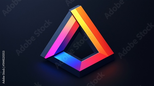 Colorful impossible triangle, 3D render.